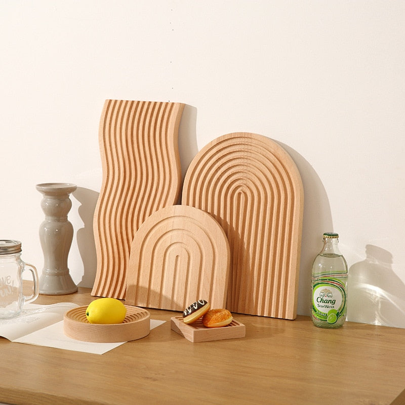 Ribbed Wood Serving Board Set