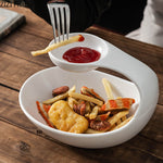 Ceramic French Fries Plate with Sauce Dip