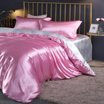 Mulberry Silk Bedding Set with Duvet Cover Fitted/Flat Bed Sheet Pillowcase Luxury Satin Bedsheet Solid Color King Queen Twin