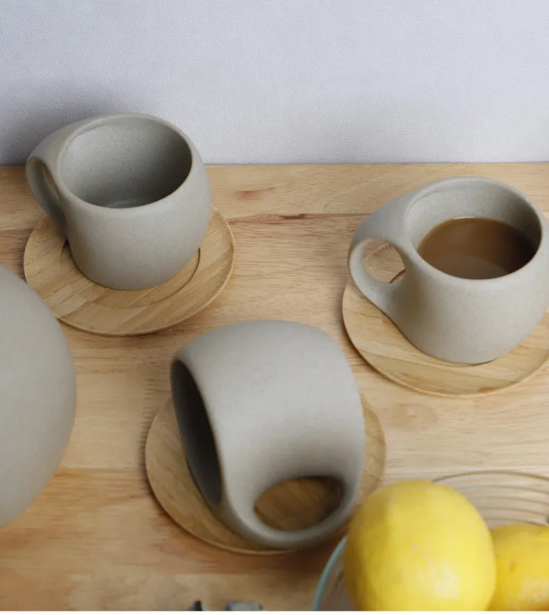 Ceramic Mug and Wooden Coaster set