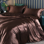 Mulberry Silk Bedding Set with Duvet Cover Fitted/Flat Bed Sheet Pillowcase Luxury Satin Bedsheet Solid Color King Queen Twin