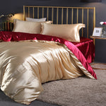 Mulberry Silk Bedding Set with Duvet Cover Fitted/Flat Bed Sheet Pillowcase Luxury Satin Bedsheet Solid Color King Queen Twin