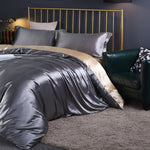 Mulberry Silk Bedding Set with Duvet Cover Fitted/Flat Bed Sheet Pillowcase Luxury Satin Bedsheet Solid Color King Queen Twin