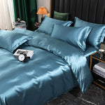 Mulberry Silk Bedding Set with Duvet Cover Fitted/Flat Bed Sheet Pillowcase Luxury Satin Bedsheet Solid Color King Queen Twin
