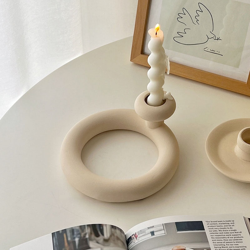 Ceramic Candlestick Holder with Handle