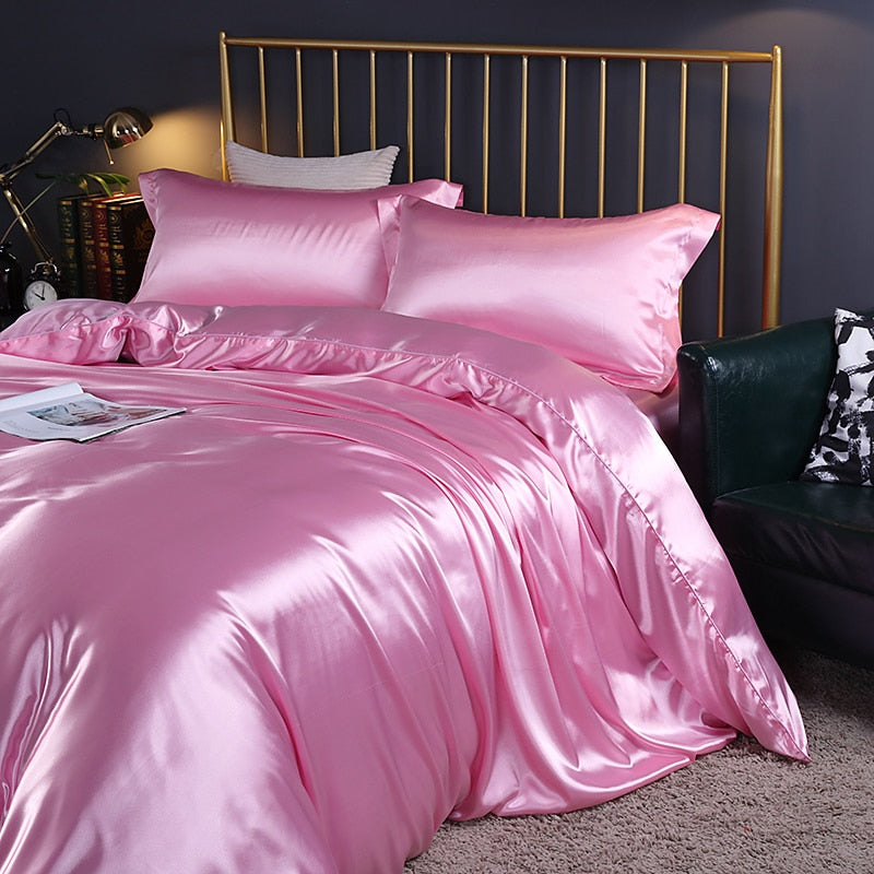 Mulberry Silk Bedding Set with Duvet Cover Fitted/Flat Bed Sheet Pillowcase Luxury Satin Bedsheet Solid Color King Queen Twin