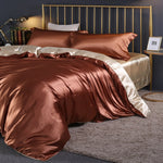 Mulberry Silk Bedding Set with Duvet Cover Fitted/Flat Bed Sheet Pillowcase Luxury Satin Bedsheet Solid Color King Queen Twin