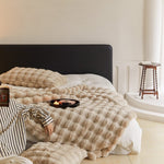 Beige Faux Fur Blanket and Pillow Set
