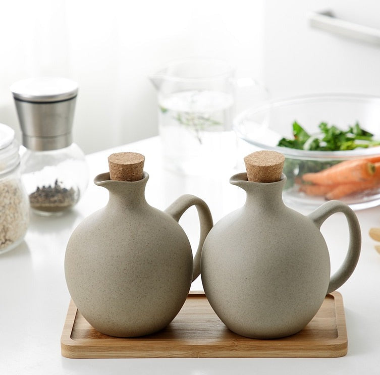Ceramic Seasoning Jar Set with Olive Oil and Vinegar Pot