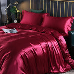 Mulberry Silk Bedding Set with Duvet Cover Fitted/Flat Bed Sheet Pillowcase Luxury Satin Bedsheet Solid Color King Queen Twin