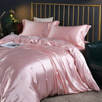 Mulberry Silk Bedding Set with Duvet Cover Fitted/Flat Bed Sheet Pillowcase Luxury Satin Bedsheet Solid Color King Queen Twin