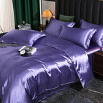 Mulberry Silk Bedding Set with Duvet Cover Fitted/Flat Bed Sheet Pillowcase Luxury Satin Bedsheet Solid Color King Queen Twin