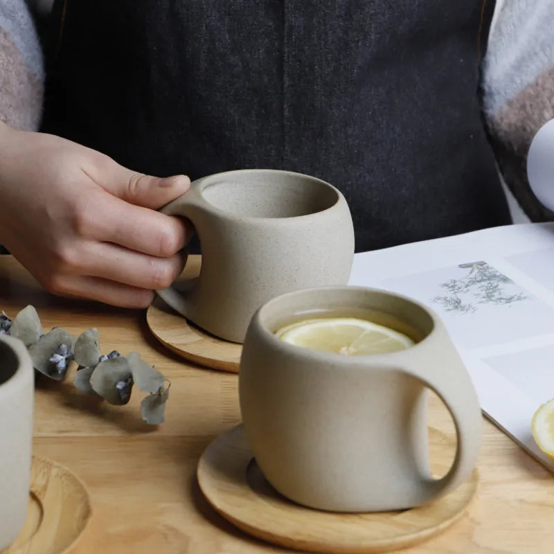 Ceramic Mug and Wooden Coaster set