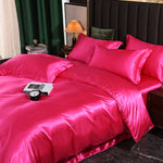 Mulberry Silk Bedding Set with Duvet Cover Fitted/Flat Bed Sheet Pillowcase Luxury Satin Bedsheet Solid Color King Queen Twin